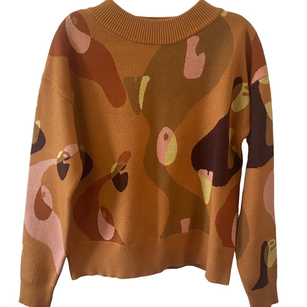 Never Fully Dressed Artist Sweater Jacquard Bold Print Beige Brown Size 6